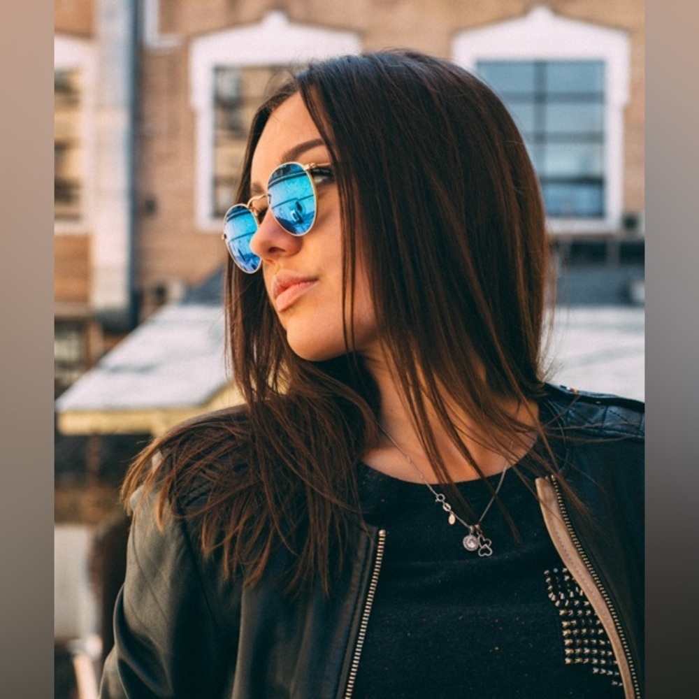 Ray-Ban Lennon Sunglasses RB3447 Round Classic Gold Frame Blue Flash Mirror - Picture 7 of 15